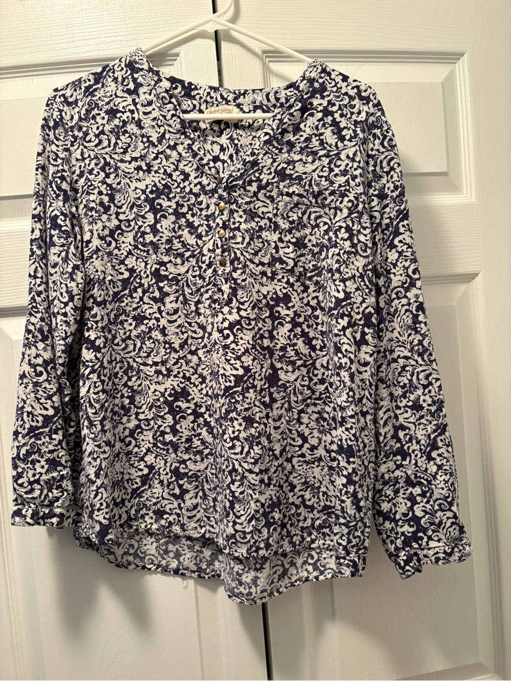 Faded Glory Navy & White Printed Long-Sleeve Tunic
